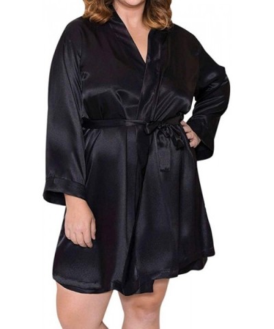 Sexy Lingerie Women Plus Size Silk Lace Robe Dress Babydoll Nightdress Nightgown Floral Sleepwear - Black - C418S7WKDNL $15.0...