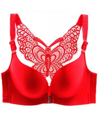 Women's Adjustable Sports Front Closure Extra-Elastic Breathable Lace Trim Bra - Red - CY18X65GS62 $29.68 Slips