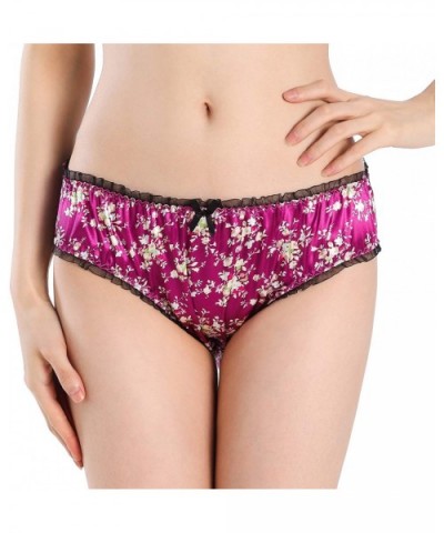 Women's Floral Satin Tanga Bikini Briefs Panties Knickers - Purple - CJ199Q3I60I $25.83 Panties