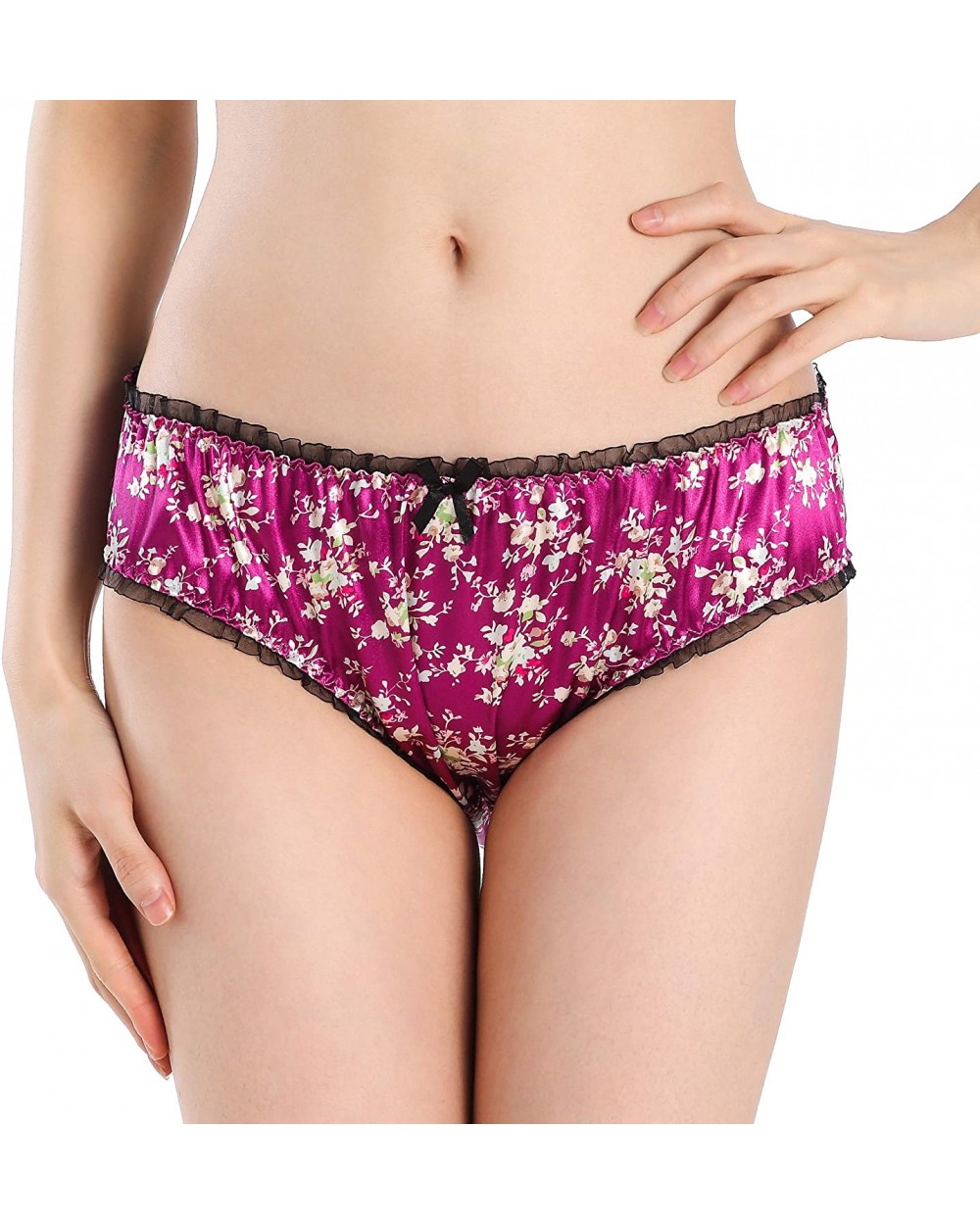 Women's Floral Satin Tanga Bikini Briefs Panties Knickers - Purple - CJ199Q3I60I $25.83 Panties