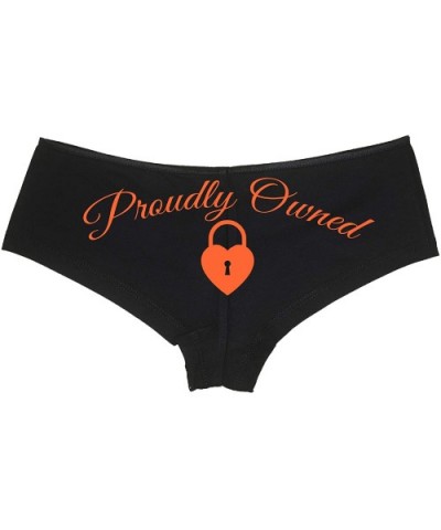 BDSM Proudly Owned Black Boyshort for Your Submissive Sub Slut - Orange - CX18NUSSCGK $21.81 Panties