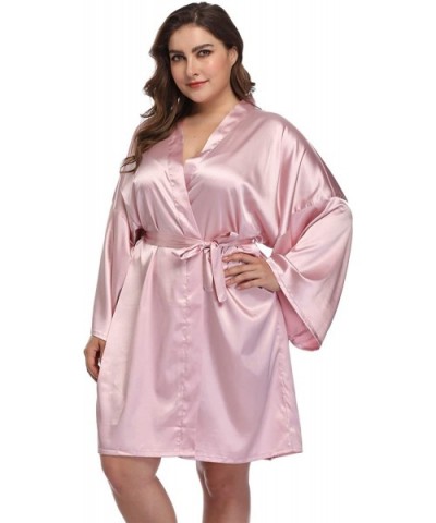 Women's Plus Size Satin Robes Short Silky Bathrobes Bridesmaid Party Dressing Gown - Pink - CZ18T2NQI3Z $35.40 Robes