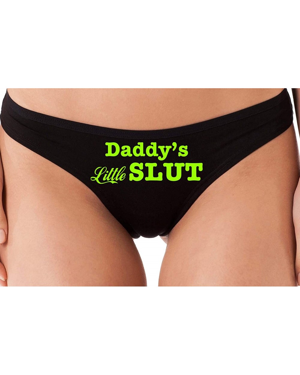 Daddys Little Slut Lil DDLG BDSM Sexy Black Thong Underwear - Lime Green - CQ18LSWMRSY $22.13 Panties