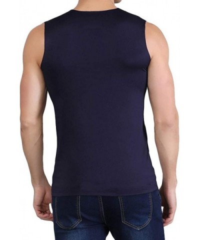 Men's Ice Silk Seamless Quick Dry Tank Top Summer V Neck Solid Color Breathable Vest - Navy - CN19DNSUESA $17.05 Undershirts