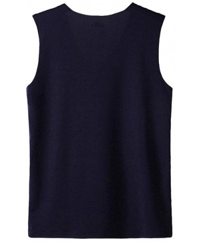 Men's Ice Silk Seamless Quick Dry Tank Top Summer V Neck Solid Color Breathable Vest - Navy - CN19DNSUESA $17.05 Undershirts