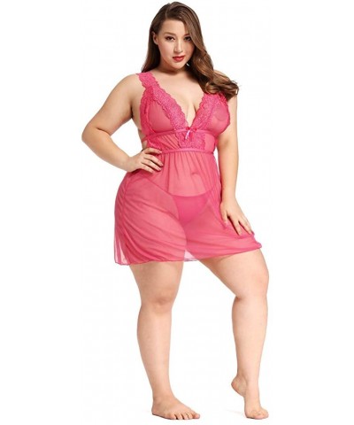 Lingerie for Women Sexy Babydoll Plus Size Lace Strap Chemise S-4XL - Rose Red - CN18WM6LI7C $13.78 Baby Dolls & Chemises