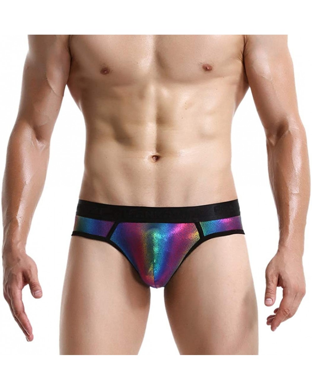 Men's Colorful Reflective Rainbow Breathable Comfort Stretch Nylon Boxer Brief Low Rise Underwear for Show - Colorful - CA192...