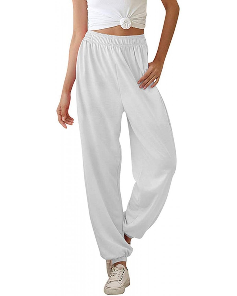 Women's Sweatpants High Waisted Active Jogger Pants Lounge Bottoms - White - CD198N7AKUU $38.47 Bottoms