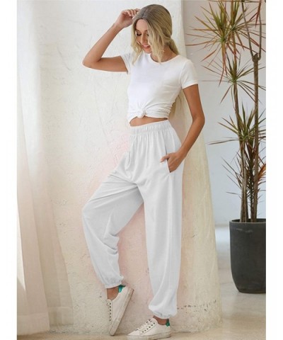 Women's Sweatpants High Waisted Active Jogger Pants Lounge Bottoms - White - CD198N7AKUU $38.47 Bottoms