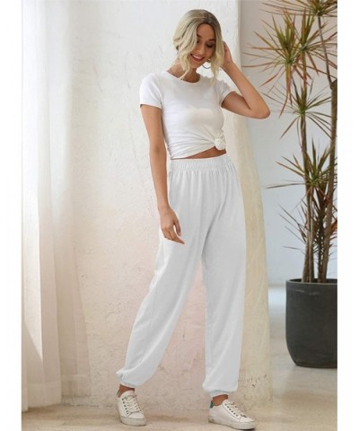 Women's Sweatpants High Waisted Active Jogger Pants Lounge Bottoms - White - CD198N7AKUU $38.47 Bottoms