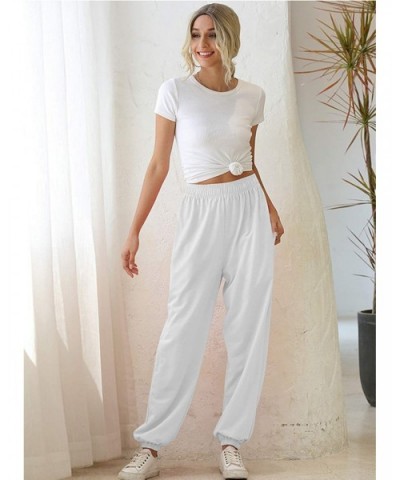 Women's Sweatpants High Waisted Active Jogger Pants Lounge Bottoms - White - CD198N7AKUU $38.47 Bottoms