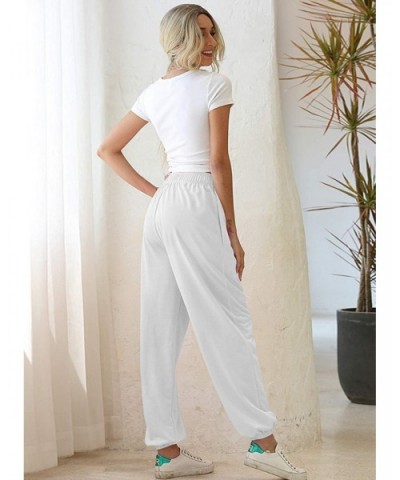 Women's Sweatpants High Waisted Active Jogger Pants Lounge Bottoms - White - CD198N7AKUU $38.47 Bottoms