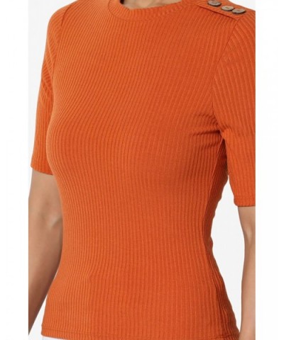 Basic Essential V-Neck Short Sleeve Stretch Ribbed Fitted Top T-Shirt - 31 Rust - CO18W3QQ0SR $21.31 Shapewear