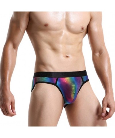 Men's Colorful Reflective Rainbow Breathable Comfort Stretch Nylon Boxer Brief Low Rise Underwear for Show - Colorful - CA192...