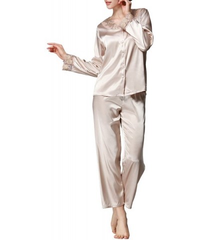 Women's Classic Satin Pajama Set Sleepwear Long Sleeve Loungewear - Champagne Gold - CV189A7OZD8 $33.37 Sets