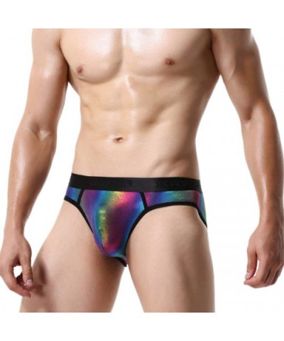 Men's Colorful Reflective Rainbow Breathable Comfort Stretch Nylon Boxer Brief Low Rise Underwear for Show - Colorful - CA192...