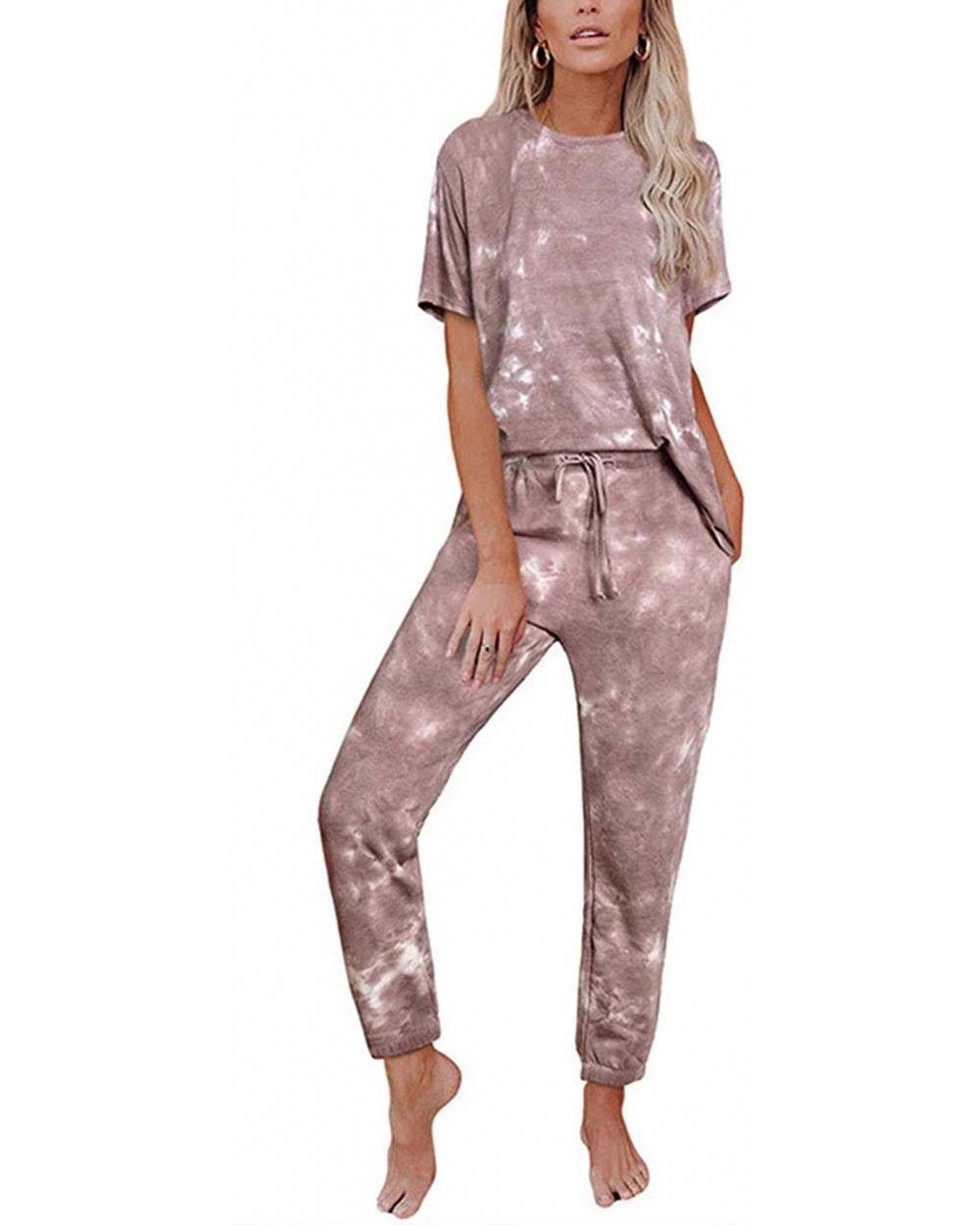 Women's Tie Dye Pajamas Set Short Sleeves 2 Pieces Jumpsuit Loungewear - Red - CW19C4ZDH86 $59.06 Sets