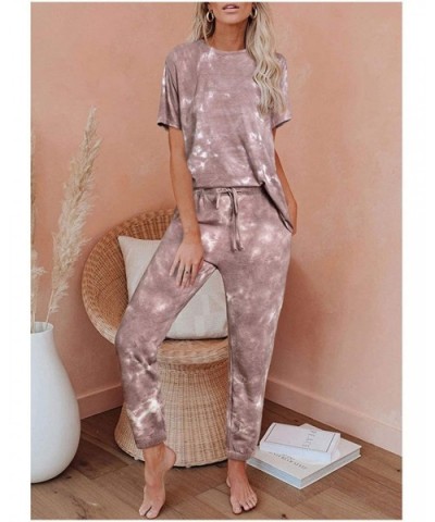 Women's Tie Dye Pajamas Set Short Sleeves 2 Pieces Jumpsuit Loungewear - Red - CW19C4ZDH86 $59.06 Sets