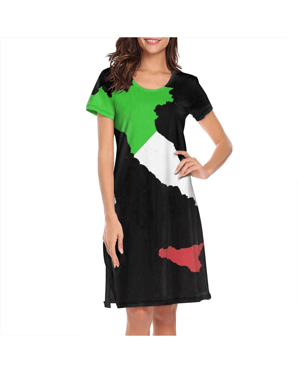 Women's Girls Crazy Nightgowns Nightdress Short Sleeve Sleepwear Cute Sleepdress - Italian Flag Map - CH192YKKS33 $48.19 Nigh...