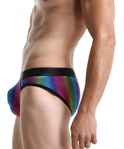 Men's Colorful Reflective Rainbow Breathable Comfort Stretch Nylon Boxer Brief Low Rise Underwear for Show - Colorful - CA192...