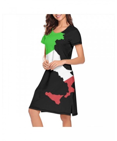 Women's Girls Crazy Nightgowns Nightdress Short Sleeve Sleepwear Cute Sleepdress - Italian Flag Map - CH192YKKS33 $48.19 Nigh...