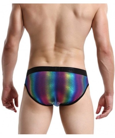 Men's Colorful Reflective Rainbow Breathable Comfort Stretch Nylon Boxer Brief Low Rise Underwear for Show - Colorful - CA192...