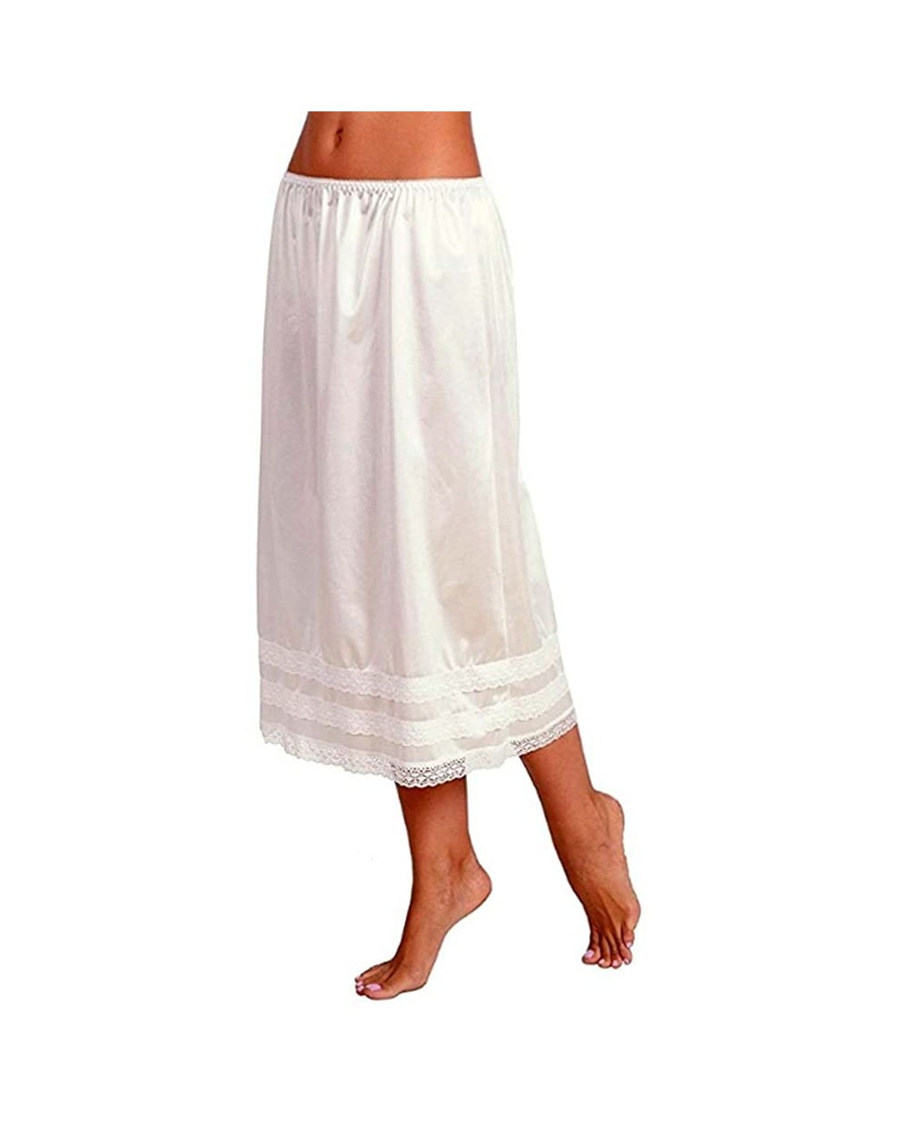 Women's Solid Smooth Lace Trim Half Skirt Slip Underskirt L-XXXL - Ivory - C718ERHZTQQ $18.10 Slips