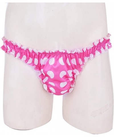 Men's Satin Ruffle Frilly Sissy Pouch Panties Low Rise G-String Thong Crossdress Underwear - Rose - CZ199OTU0MI $25.35 G-Stri...