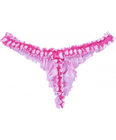 Men's Satin Ruffle Frilly Sissy Pouch Panties Low Rise G-String Thong Crossdress Underwear - Rose - CZ199OTU0MI $25.35 G-Stri...