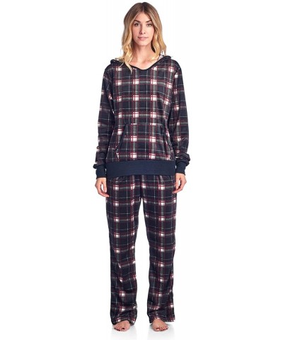 Women's Mink Fleece Hoodie Pajama Set - Black White Plaid - CK1880MOEWW $45.76 Sets