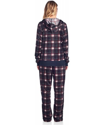 Women's Mink Fleece Hoodie Pajama Set - Black White Plaid - CK1880MOEWW $45.76 Sets