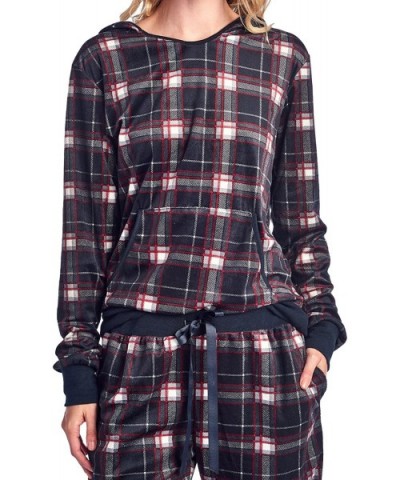 Women's Mink Fleece Hoodie Pajama Set - Black White Plaid - CK1880MOEWW $45.76 Sets