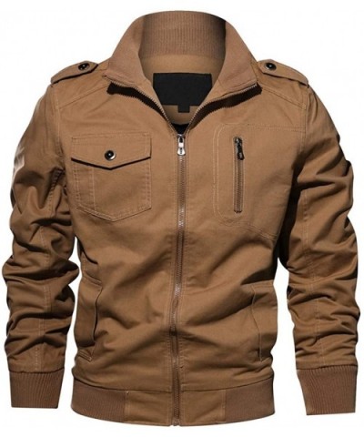 Men's Leather Moto Coat Casual Long Sleeve Zip-Up Appliqué Cotton Baseball Jacket - B-khaki - C01933CTWKX $69.22 Thermal Unde...