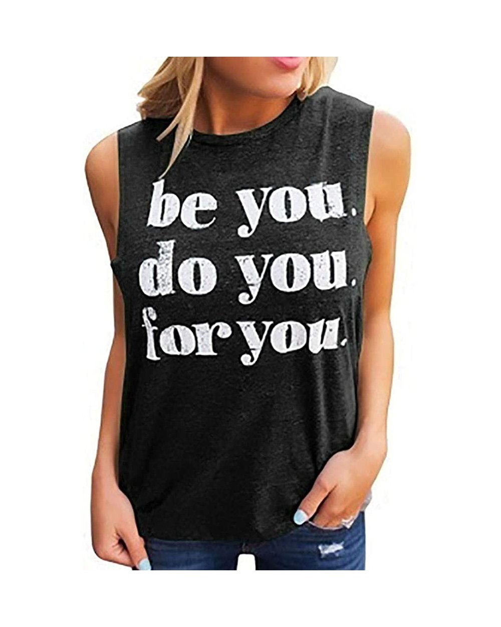 Fashion Women's Ladies Sleeveless O-Neck Blouse Letter Print Shirt Pullover Tops - Black - CB18OA6T8I8 $13.82 Accessories