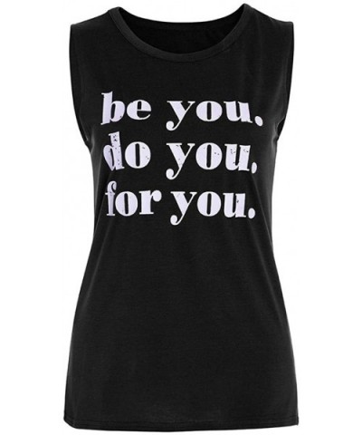 Fashion Women's Ladies Sleeveless O-Neck Blouse Letter Print Shirt Pullover Tops - Black - CB18OA6T8I8 $13.82 Accessories