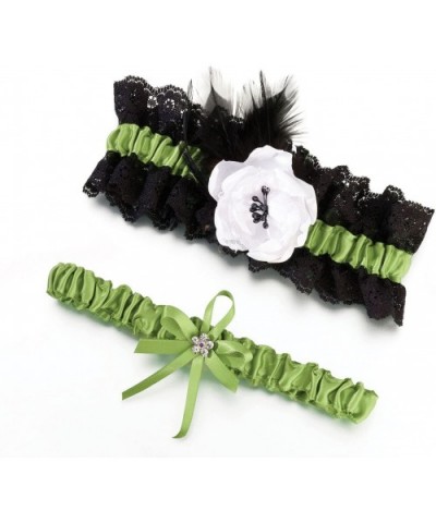 Lime Green and Black Feather Wedding Garter Set - C011BYLUMEZ $32.52 Garters & Garter Belts