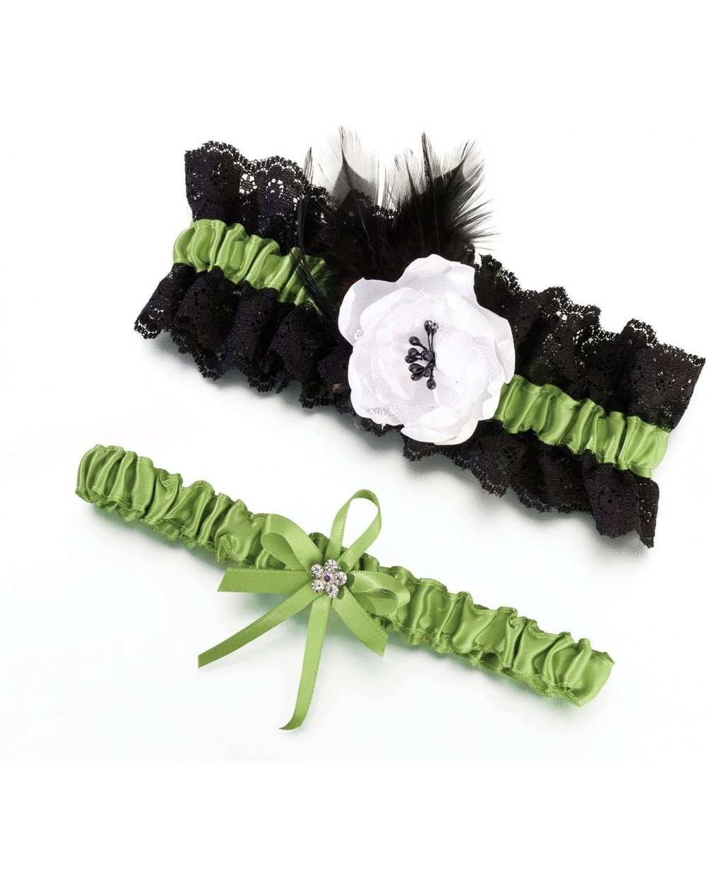 Lime Green and Black Feather Wedding Garter Set - C011BYLUMEZ $32.52 Garters & Garter Belts