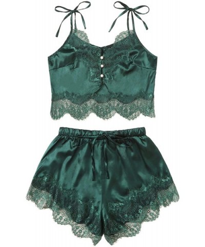 Women's Lace Trim Bralette Shorts Pajama Set Lingerie Nightwear - Green - CR18M9ZMYOY $28.09 Sets