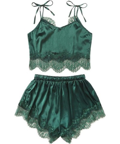 Women's Lace Trim Bralette Shorts Pajama Set Lingerie Nightwear - Green - CR18M9ZMYOY $28.09 Sets