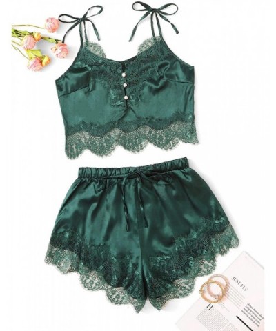 Women's Lace Trim Bralette Shorts Pajama Set Lingerie Nightwear - Green - CR18M9ZMYOY $28.09 Sets