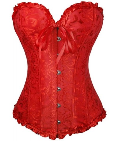 Women's Lace Up Boned Overbust Corset Bustier Bodyshaper Top - Red - CI18YNDOEK5 $22.03 Bustiers & Corsets