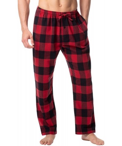 Men's 100% Cotton Woven Flannel Pajama Lounge Sleep Pants Plaid PJ Bottoms w Pockets and Drawstring 2019 Version - Black/Red ...