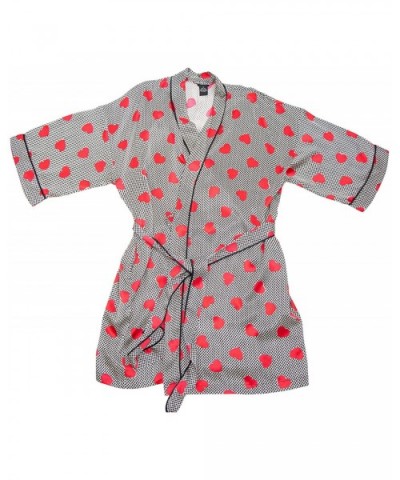 Ladies Valentines Day Red Heart Silk Kimono Robe Ivory - CA18EATC040 $40.60 Robes