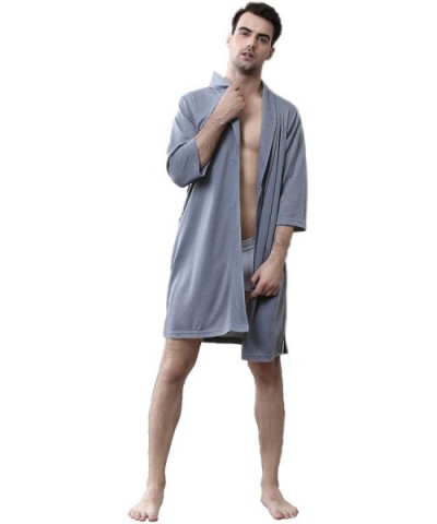 Waffle Women Bathrobe Lightweight Men Robe Short Kimono Sleepwear Summer - Men - Grey - CJ18HKM2NM9 $42.55 Robes