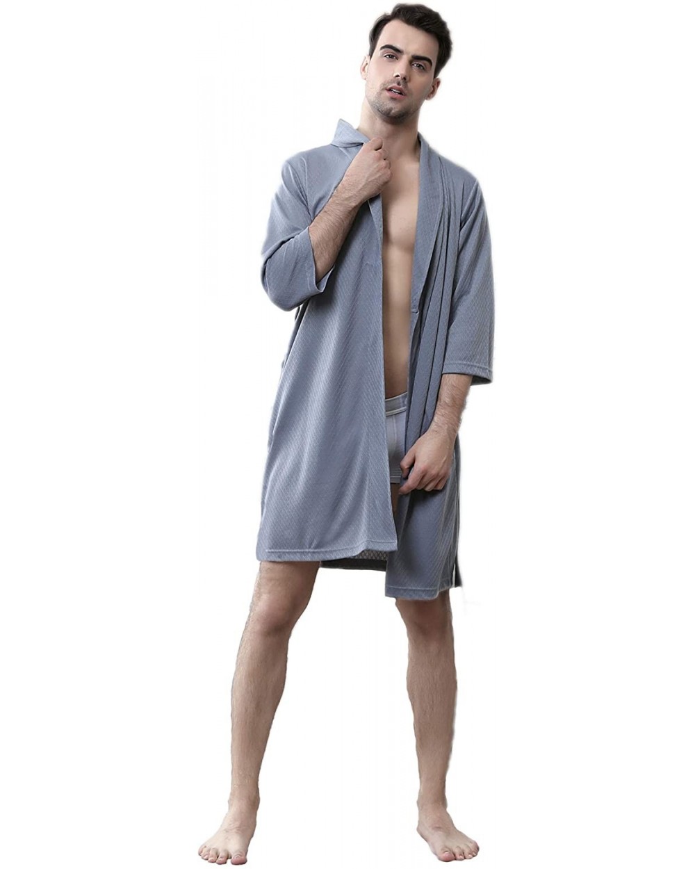 Waffle Women Bathrobe Lightweight Men Robe Short Kimono Sleepwear Summer - Men - Grey - CJ18HKM2NM9 $42.55 Robes