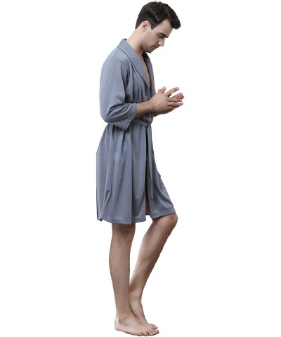 Waffle Women Bathrobe Lightweight Men Robe Short Kimono Sleepwear Summer - Men - Grey - CJ18HKM2NM9 $42.55 Robes