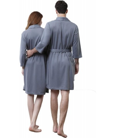 Waffle Women Bathrobe Lightweight Men Robe Short Kimono Sleepwear Summer - Men - Grey - CJ18HKM2NM9 $42.55 Robes