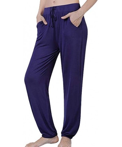 Casual Mosquito Pants Pajama- Women Cotton Stretch Knit Lounge Pants Bottoms Sleepants - Navy - CJ18S3MNURS $24.21 Bottoms