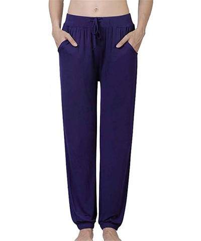 Casual Mosquito Pants Pajama- Women Cotton Stretch Knit Lounge Pants Bottoms Sleepants - Navy - CJ18S3MNURS $24.21 Bottoms