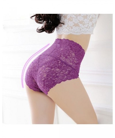 Women's High Waist Lace Panties Comfortable Underwear with High Elastic - Purple a - CK18I6M3WXA $18.24 Panties